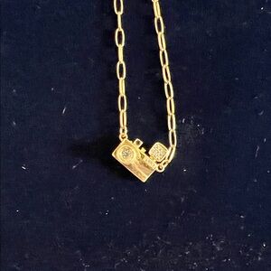 kate spade Gold Camera Charm Pendant Necklace with Paperclip Chain